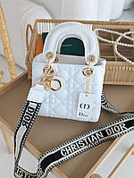 Женская сумка Леди Диор мини белый с широким ремнем ЛЮКС качество