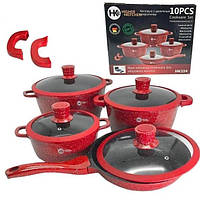 Красный Набор Кухонной Посуды НК 324 с Гранитным Покрытием и Сковорода: Яркие Акценты на Вашей Кухне (10 штук)
