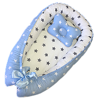 Кокон-позиционер или гнездышко с ортопедической подушкой-бабочкой для новорожденных от MinkyHome Голубой