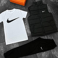 Модный летний комплект для парней найк, брендовый костюм футболка, штаны, жилетка Nike
