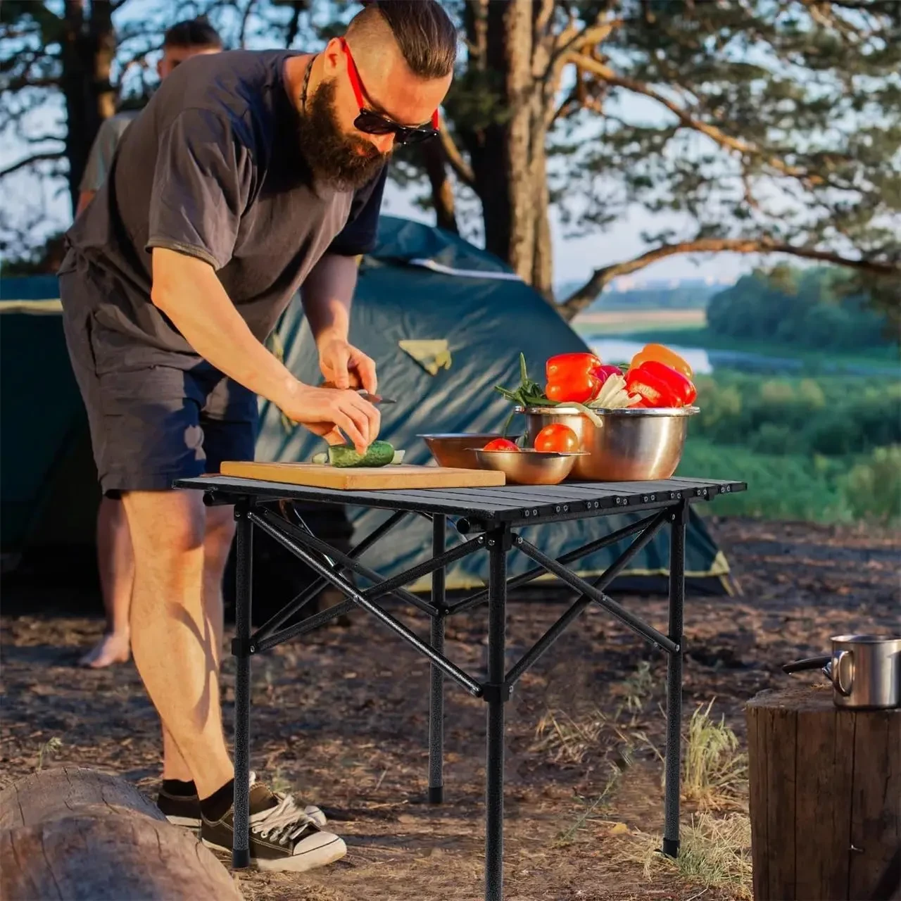 "Fold-n-Go Camping Table: складной туристический стол в чехле, размером 95x57x50, черный" - фото 8 - id-p2191178897