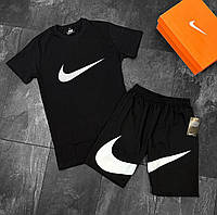 Мужской летний спортивный костюм Nike, Комплект BIG: Футболка + Шорты Black, брендовый повседневный костюм