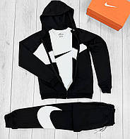 Мужской спортивный костюм Nike черного цвета, топовый комплект зипер + штаны для парней