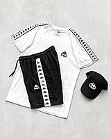 Топовый мужской летний комплект Kappa футболка + шорты + кепка, легкий спортивный костюм