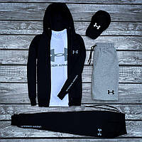 Мужской спортивный костюм черный | Комплект Андер 5в1 кофта с брюками и футболка с шортами Хит