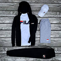 Мужской спортивный костюм Fila, Черный спортивный комплект Fila, Спортивный комплект одежды 5в1 Хит