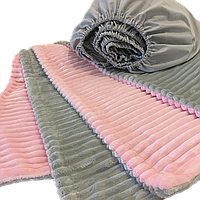 Двухсторонний плед 160Х180 см, покрывало плюшевое от MinkyHome | ткань 100% плюш Minky | Серый/розовый