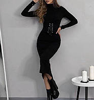 Стильное Платье с корсетом рубчик черный-RudSale