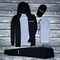 Мужской спортивный костюм черный | Комплект Palm Angels 5в1 кофта с брюками и футболка с шортами Хит