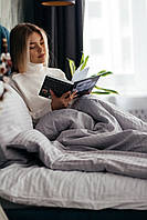 Комплект однотонного постельного белья Полуторный из 100% турецкого премиум сатина 1.5 спальный серый