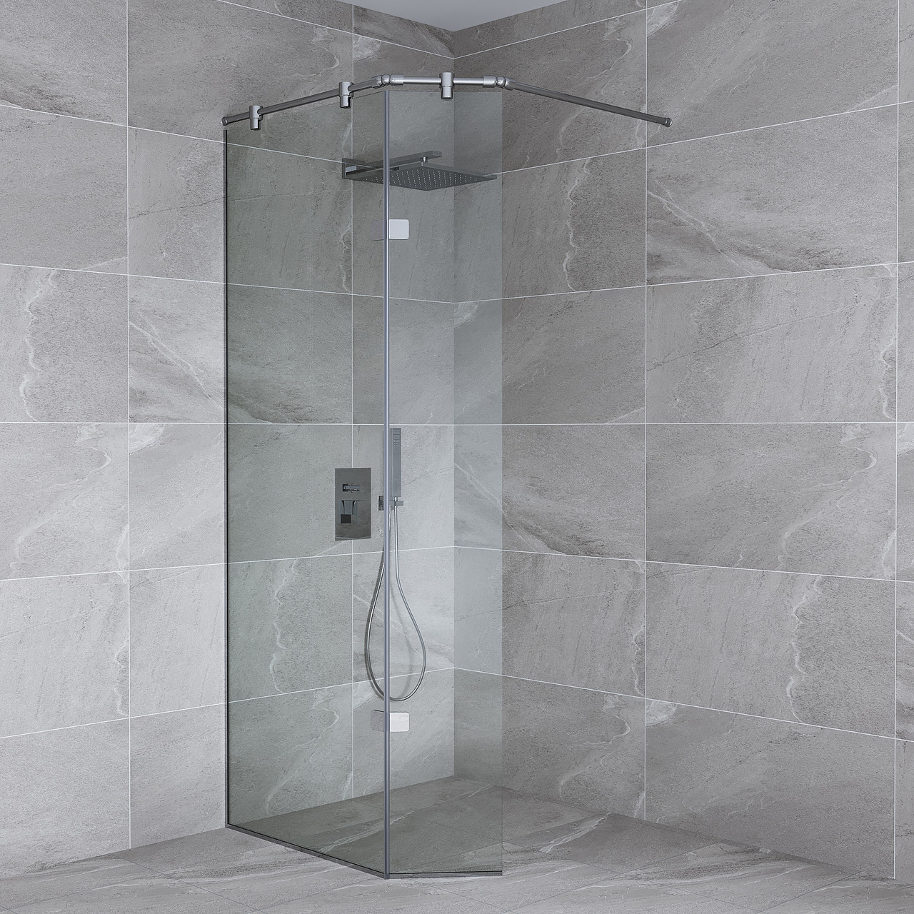 Душова перегородка з скла під 135 градусів зі штангою, фото 1