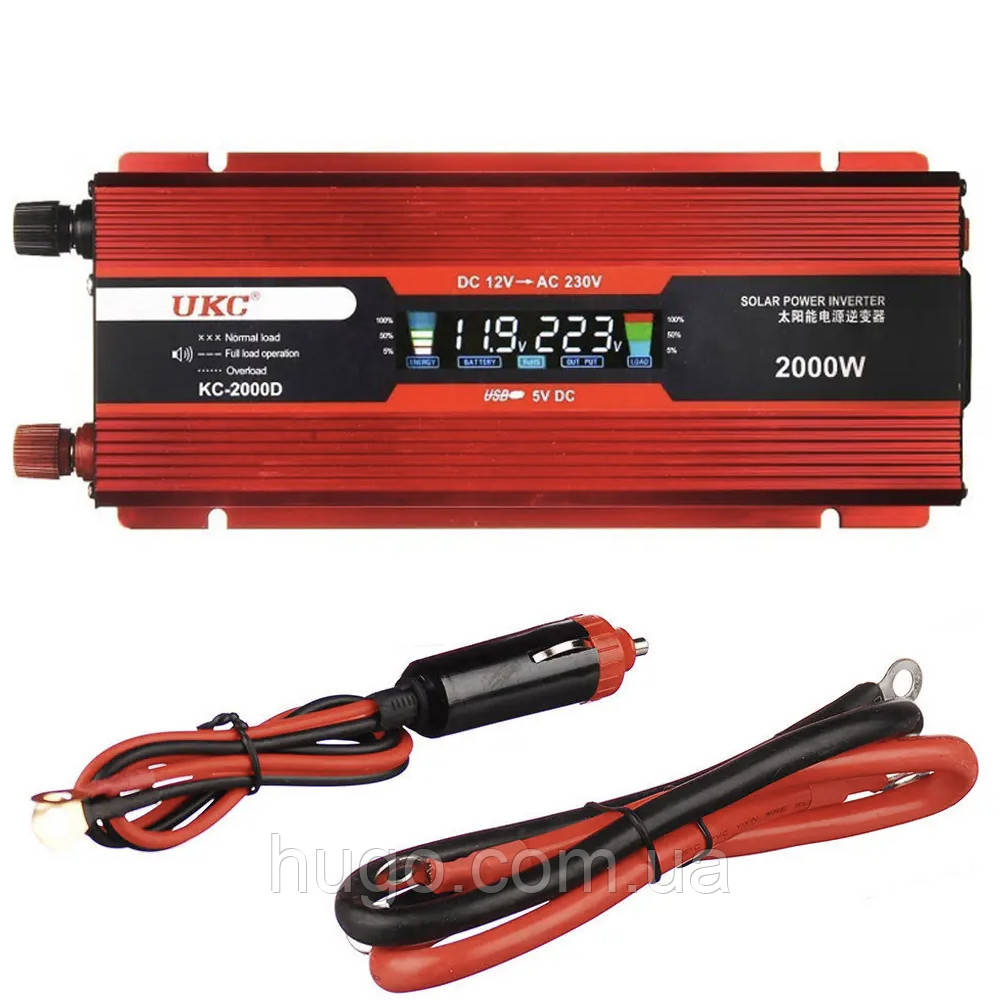 Перетворювач напруги з 12V на 220V, 2000W, з LCD дисплеєм, KC-2000D / Інвертор автомобільний