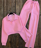 Стильный и комфортный костюм: высокая посадка, свободный крой, современный дизайн розовый-RudSale