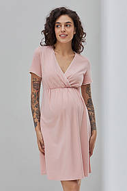 Нічна сорочка з коротким рукавом для вагітних і годуючих мам Alisa light S (44) Юла Мама Пудровий