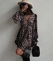 Изысканное леопардовое платье с воланами+ резинка под грудью-RudSale