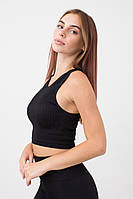 Женский спортивный костюм для фитнеса топ и леггинсы в рубчик моделирующий Giulia HALTER RIB Черный, L/XL