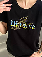 Летняя футболка с вышивкой UKRAINE+КОЛОСКИ черный-RudSale