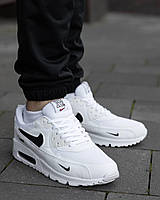 Мужские белые кроссовки Nike Air Max 90 White с черным логотипом найк аир макс Shoper Чоловічі текстильні білі