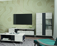 Стильная светло-серая модульная стенка под телевизор на ножках в гостиную в стиле модерн Тео Мир Мебели 255 см