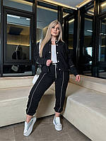Стильный костюм для прогулок (брюки+кофта на пуговицах воротник стойка) черный-RudSale