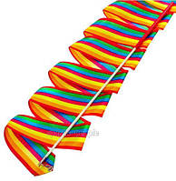 Лента гимнастическая, с палочкой и карабином (с пружинкой), L=4 м, разн. цвета. радужная