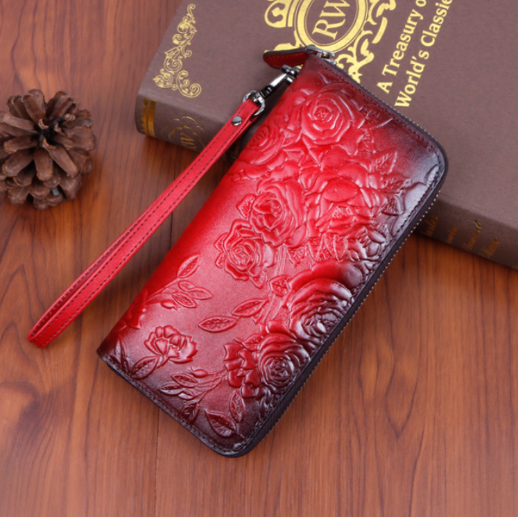Жіночий шкіряний клатч гаманець стильний і модний  Клатч-гаманець із натуральної шкіри Червоний