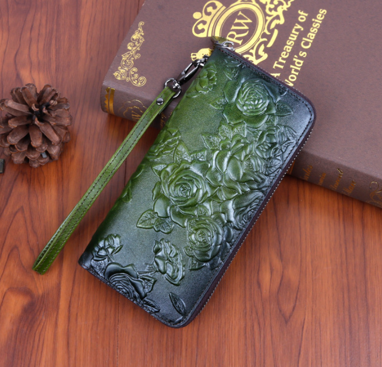 Жіночий шкіряний клатч гаманець стильний і модний  Клатч-гаманець із натуральної шкіри Зелений