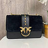 Жіноча міні сумочка клатч замшева Pinko чорна, сумка на плече натуральна замша Пінко пташки, фото 4