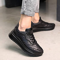 Черные кроссовки женские кожаные на осень Shoper Кросівки жіночі шкіряні на осінь Чорні кроси