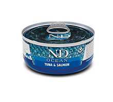 Вологий корм з тунцем та лососем для дорослих котів Farmina N&D Grain Free Ocean Tuna & Salmon 70 г