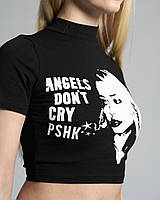 Футболка кроп жіноча OGONPUSHKA Angels чорна, фото 3