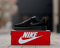 Черные мужские кроссовки Nike Air Force 1 Low Full Black с логотипом найк аир форс Shoper Чорні кросівки