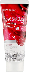 Пінка для вмивання з трояндовою водою 3W CLINIC Cleansing Foam Rose Water