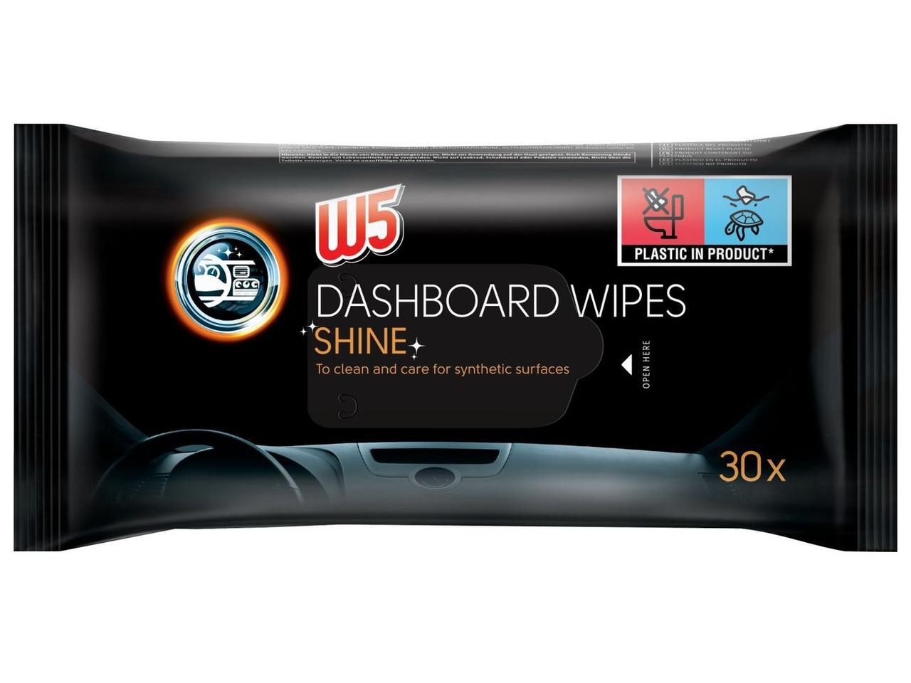 Вологі серветки для автомобільних панелей W5 Dashboard Wipes Shine 30шт