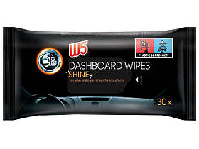 Вологі серветки для автомобільних панелей W5 Dashboard Wipes Shine 30шт