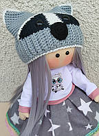 Шапка-єнот для інтер'єрної текстильної ляльки на розмір  голови 32-34 см. Ручна робота. В'язання