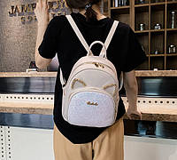 Детский мини рюкзачок с ушками и стразами для девочек Подростковый рюкзак с блестками качественный Белый