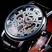 Мужские наручные часы для мужчины черные Winner Silver II Shoper Чоловічий наручний годинник для чоловіка