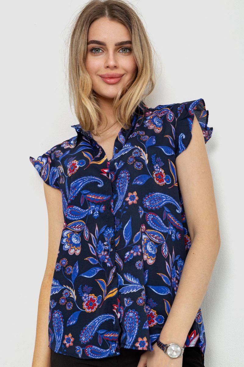 Блуза з квітковим принтом, колір синій, 244R194