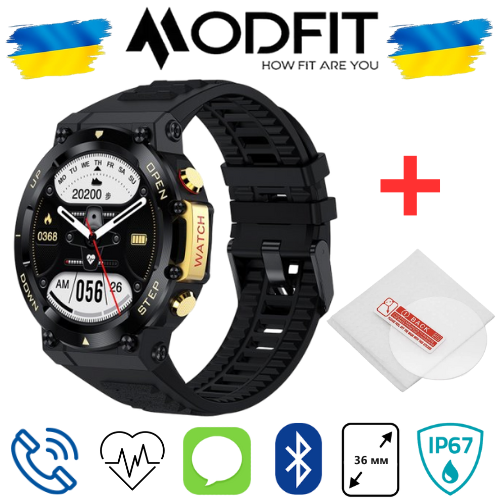 Чоловічий Смарт-годинник Modfit Titan Gold Black. Захисне скло у подарунок