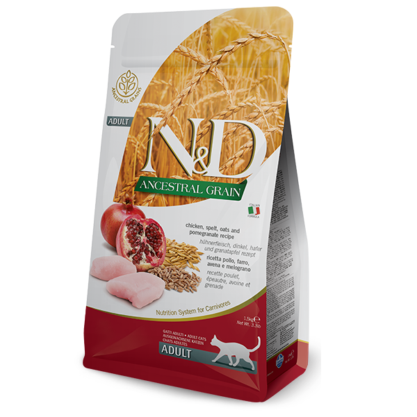 Низькозерновий сухий корм із куркою, гранатом для котів Farmina N&D LowGrain Cat Chicken & Pomegranate Adult 300г