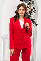 Пиджак укороченный женский красный классический деловой креп с карманами спереди Актуаль 037, 44