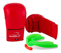 Спортивные перчатки для каратэ PowerPlay 3027 Красные L (капа в подарок) PRO_699