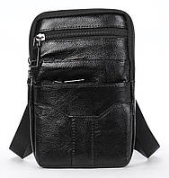 Небольшая кожаная поясная сумка Vintage Черная барсетка для мужчины Shoper Невелика шкіряна поясна сумка