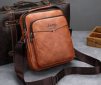 Мужская сумка-планшетка Jeep повседневная барсетка сумка-планшет для мужчин экокожа Светло-коричневый Shoper