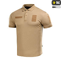Футболка поло потовідвідна M-TAC ELITE TACTICAL COOLMAX COYOTE,тактична футболка койот з наклейками