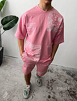 Мужской розовый летний комплект футболка и шорты.Мужской костюм футболка и шорты из хлопка