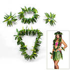 Леи+вінок+браслети=набір-комплект гавайських аксесуарів, гавайський костюм