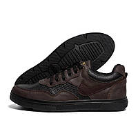 Шкіряні літні кросівки перфорація Nike колір чорний, коричневий