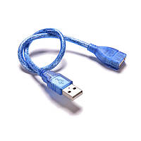 Удлинитель USB 2.0 AM/AF, 0.3m, прозрачный синий Q500 o